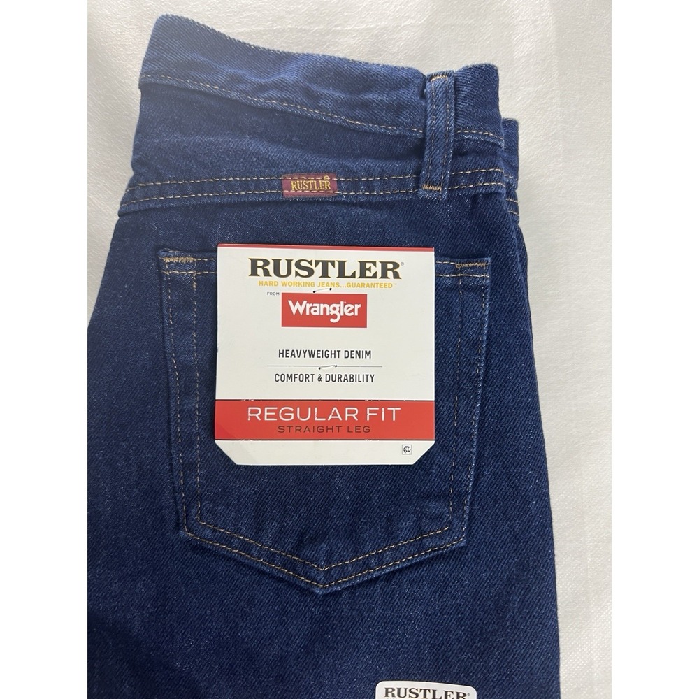 Rustler Wrangler Men Jeans 29X30 Straight Reg Fit 87619PW Heavyweight Dk Blue G6